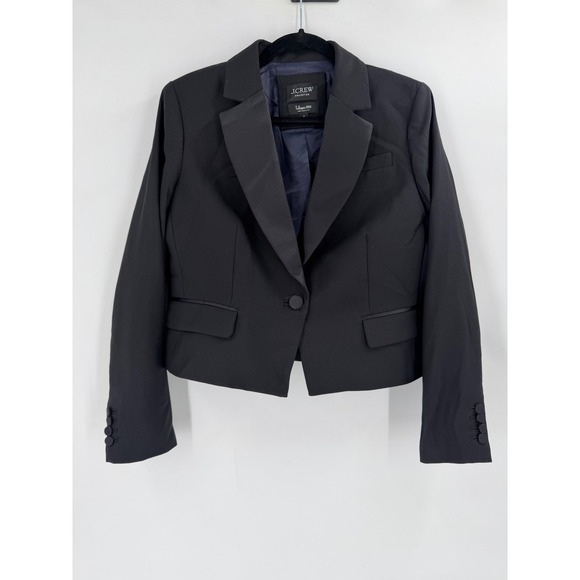 J.Crew Collection Tuxedo Blazer Black Wool Tollegno Womens 8 Career BM564 - Picture 2 of 9